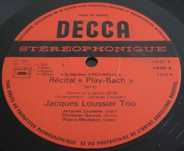 Jacques Loussier Trio : Play Bach (2xLP, RE, Gat)