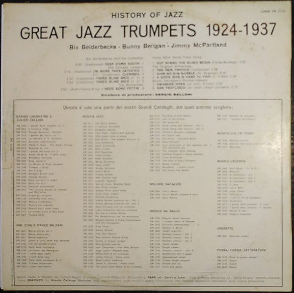 Bix Beiderbecke - Bunny Berigan - Jimmy McPartland : History Of Jazz - Great Jazz Trumpets 1924 - 1937 (LP, Comp)