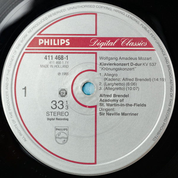 Wolfgang Amadeus Mozart - Alfred Brendel, The Academy Of St. Martin-in-the-Fields, Sir Neville Marriner : Piano Concertos / Klavierkonzerte - No.8 KV 246 <<Lützow>>; No.26 KV537 "Coronation" • >>Krönungskonzert<< • <<Couronnement>> (LP, Album)