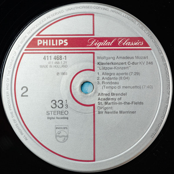 Wolfgang Amadeus Mozart - Alfred Brendel, The Academy Of St. Martin-in-the-Fields, Sir Neville Marriner : Piano Concertos / Klavierkonzerte - No.8 KV 246 <<Lützow>>; No.26 KV537 "Coronation" • >>Krönungskonzert<< • <<Couronnement>> (LP, Album)