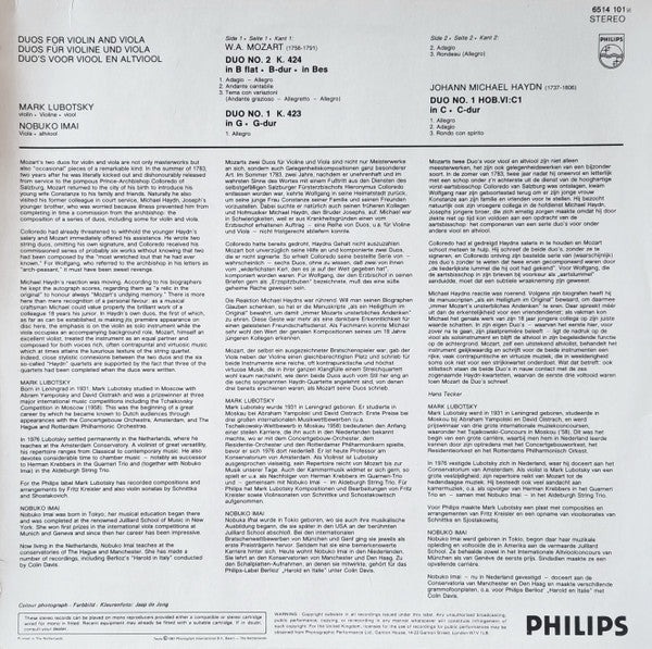 Wolfgang Amadeus Mozart / Michael Haydn – Mark Lubotsky, Nobuko Imai : The Duos For Violin And Viola K.423-424 / Duo No.1 For Violin And Viola (LP)