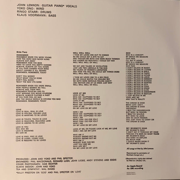 John Lennon / The Plastic Ono Band : John Lennon / Plastic Ono Band (LP, Album, RE + LP)