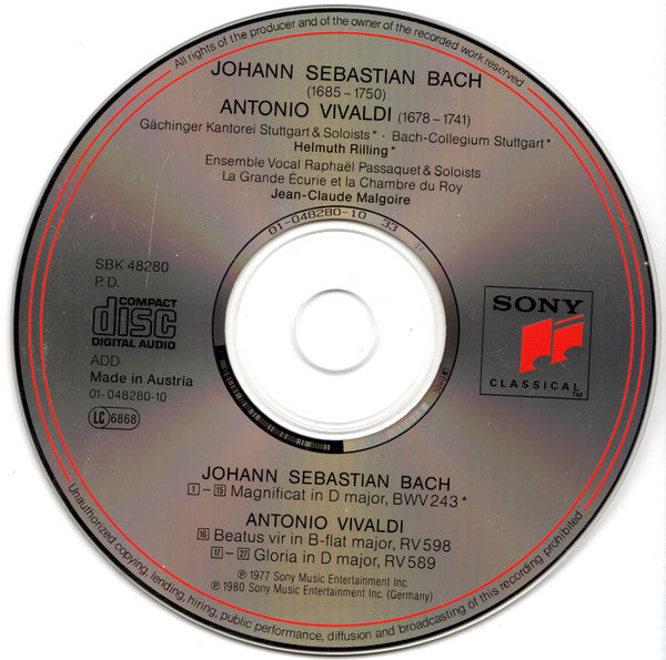 Johann Sebastian Bach / Antonio Vivaldi, Gächinger Kantorei Stuttgart · Bachcollegium Stuttgart, La Grande Ecurie Et La Chambre Du Roy, Helmuth Rilling · Jean-Claude Malgoire : Magnificat / Gloria · Beatus Vir (CD, Comp, RE)