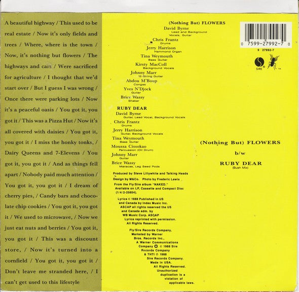 Talking Heads : (Nothing But) Flowers (7", Single, Spe)