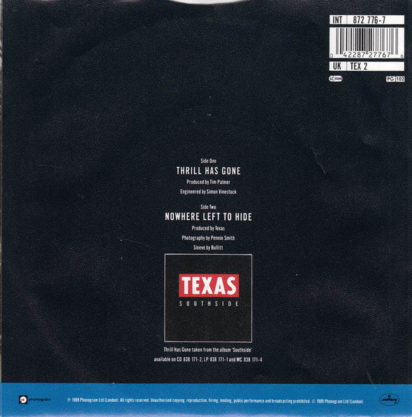 Texas : Thrill Has Gone (7", Single, Blu)