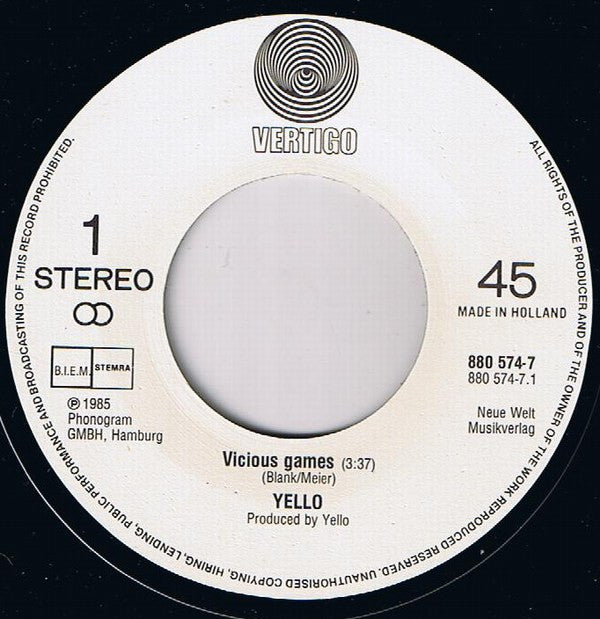 Yello : Vicious Games (7", Single)