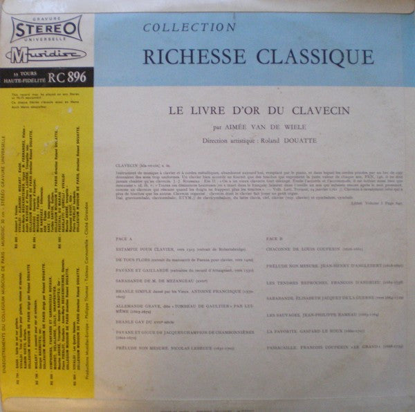 Aimée Van De Wiele, Roland Douatte : Le Livre D'Or Du Clavecin (LP, RE)