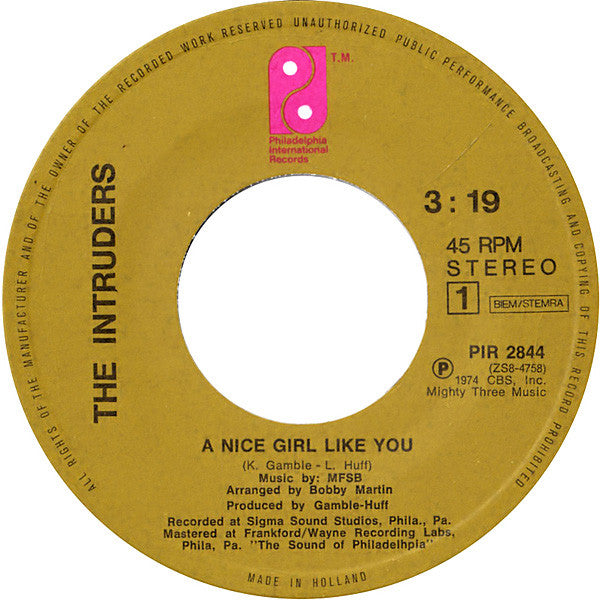 The Intruders : A Nice Girl Like You (7", Single)