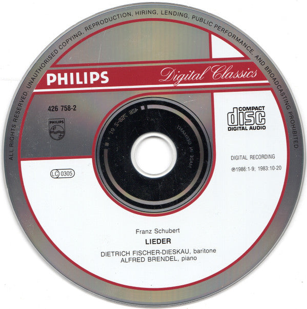 Franz Schubert, Dietrich Fischer-Dieskau, Alfred Brendel : Lieder (CD, Comp)