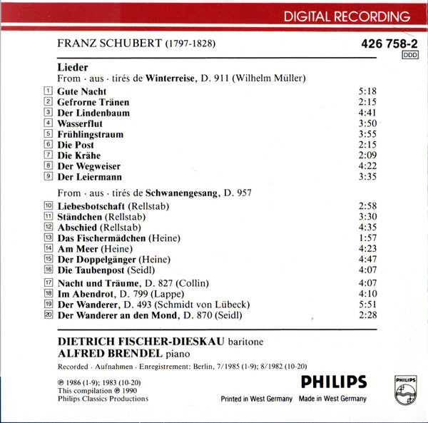 Franz Schubert, Dietrich Fischer-Dieskau, Alfred Brendel : Lieder (CD, Comp)