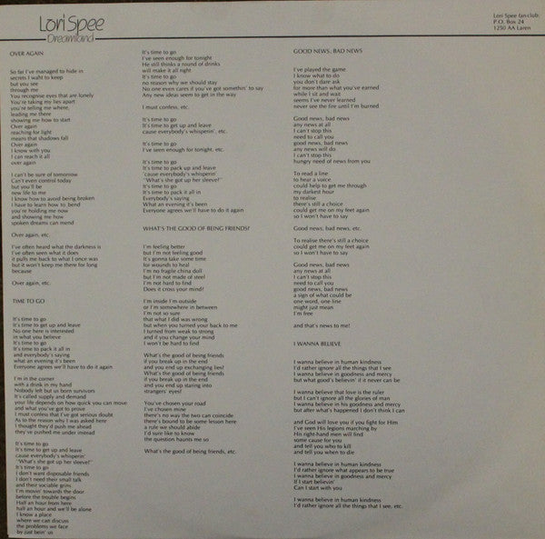 Lori Spee : Dreamland (LP, Album)