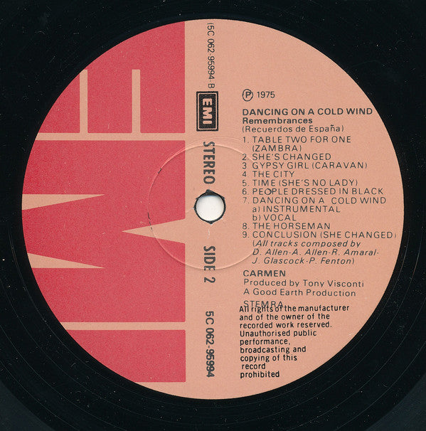 Carmen (19) : Dancing On A Cold Wind (LP, Album)
