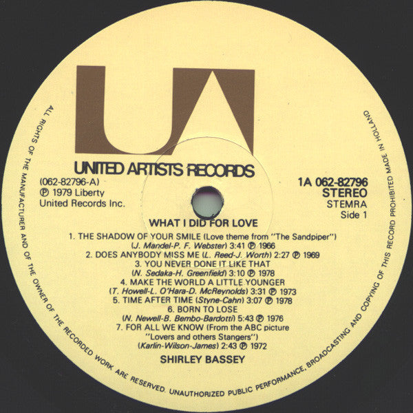Shirley Bassey : What I Did For Love (LP, Comp)