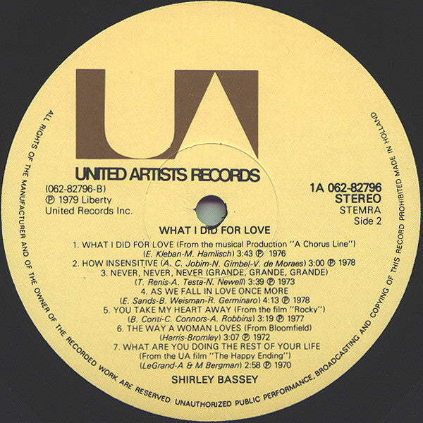 Shirley Bassey : What I Did For Love (LP, Comp)