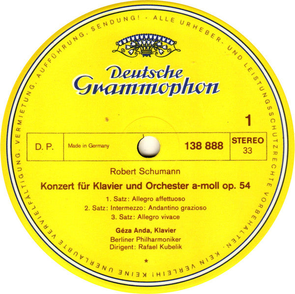 Robert Schumann / Edvard Grieg - Géza Anda, Rafael Kubelik, Berliner Philharmoniker : Klavierkonzerte In A-moll · Piano Concertos In A Minor (LP, Album, RE)