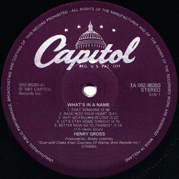 Henry Gross : What's In A Name (LP, Album)