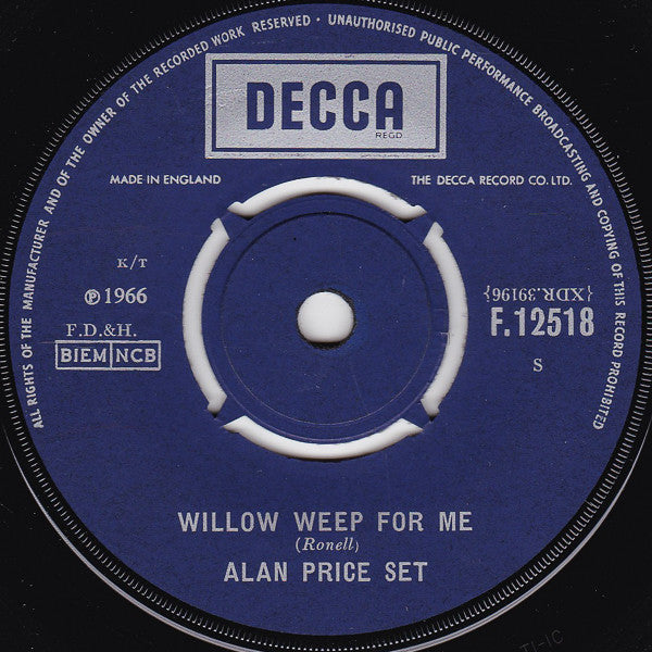 The Alan Price Set : Yours Until Tomorrow / Willow Weep For Me (7")