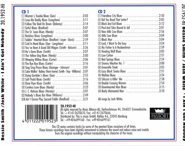 Bessie Smith / Josh White : I Ain't Got Nobody (2xCD, Comp, RM)