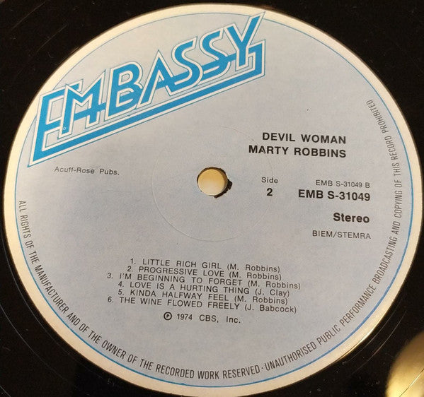 Marty Robbins : Devil Woman (LP, Album, RE, Blu)