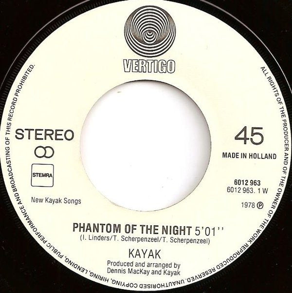 Kayak : Phantom Of The Night / Ballad For A Lost Friend (7", Single)