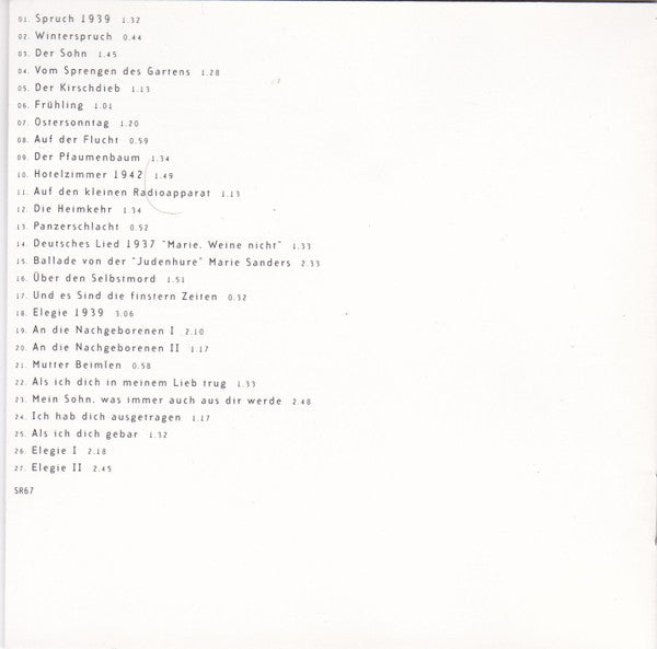 Hanns Eisler, Bertolt Brecht - Marianne Pousseur, Kaat De Windt : War & Exile (CD, Album)