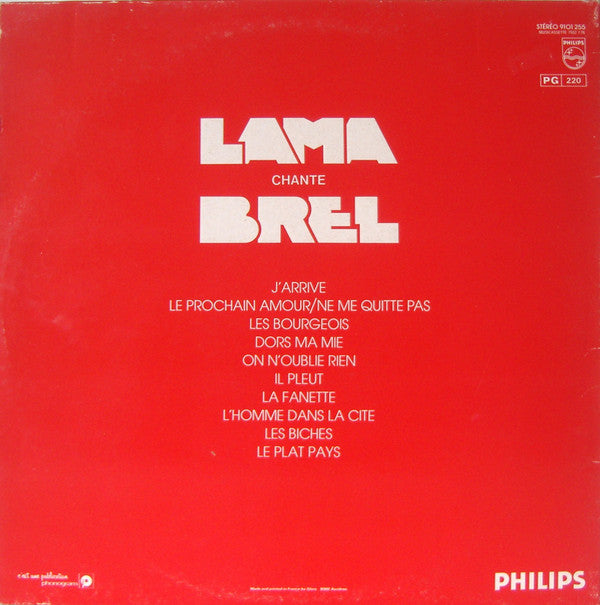 Serge Lama : Lama Chante Brel (LP, Album, Gat)