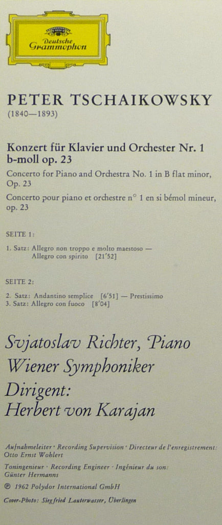 Pyotr Ilyich Tchaikovsky - Sviatoslav Richter · Herbert von Karajan · Wiener Symphoniker : Klavierkonzert Nr.1 B-moll · Piano Concerto No. 1 In B Flat Minor (LP, RE)