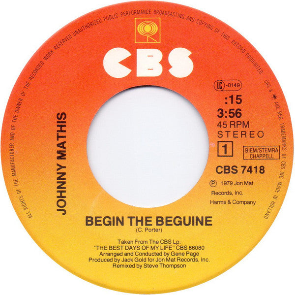 Johnny Mathis : Begin The Beguine / Gone, Gone, Gone (7", Single)