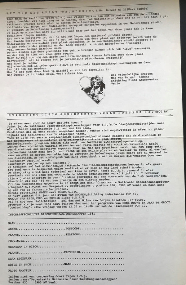 Thunderstorm : Hey You Get Ready (Red Light's On) (12", Maxi)