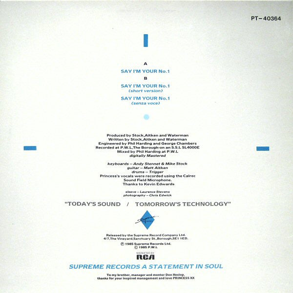 Princess : Say I'm Your No. 1 (12")