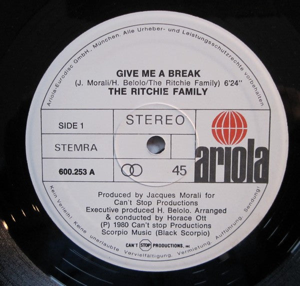 The Ritchie Family : Give Me A Break (12")