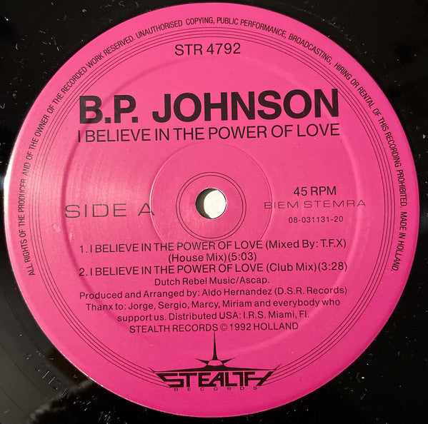 B.P. Johnson : I Believe In The Power Of Love (12")