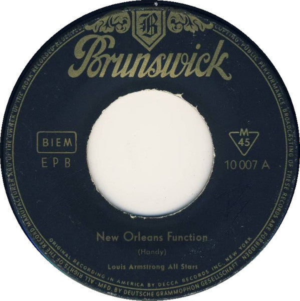 Louis Armstrong And His All-Stars : New Orleans Function / On The Sunny Side Of The Street (7", EP, Mono, RE)