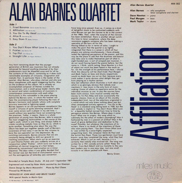Alan Barnes Quartet : Affiliation (LP, Album)