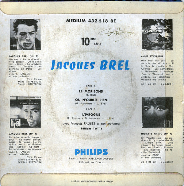 Jacques Brel : Le Moribond (7", EP, Mono)