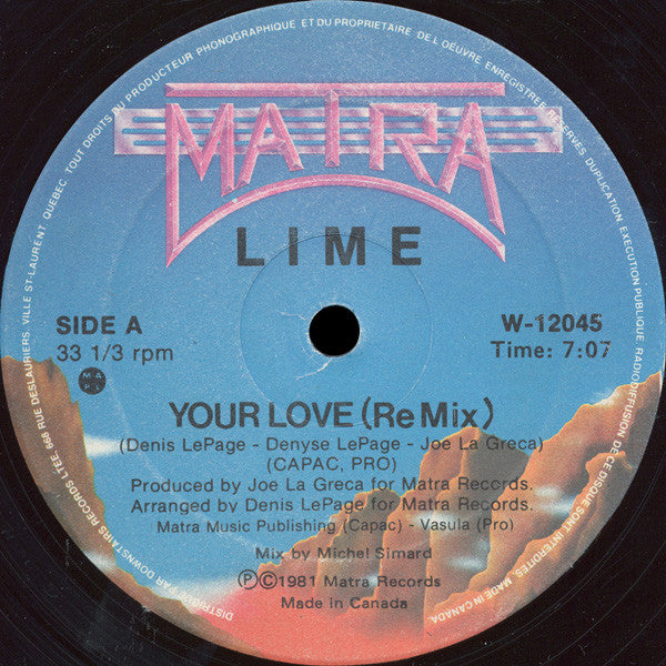 Lime (2) : Your Love (Re Mix) (12")