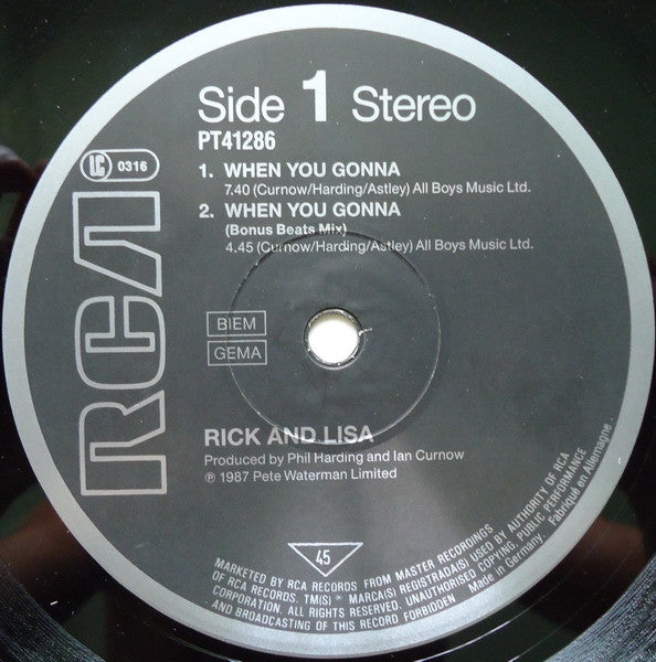 Rick* And Lisa* : When You Gonna (12", Maxi)