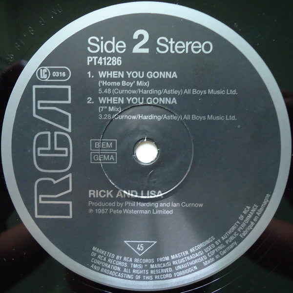 Rick* And Lisa* : When You Gonna (12", Maxi)