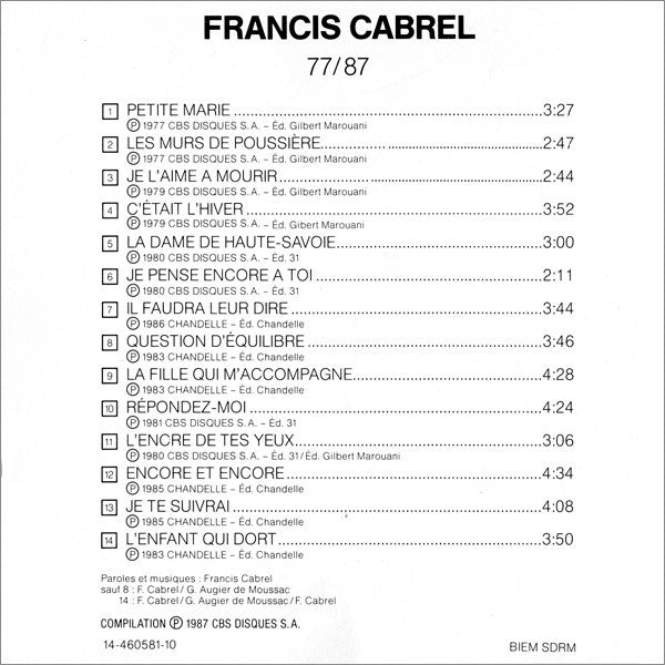Francis Cabrel : Cabrel 77-87 (CD, Comp, RE)
