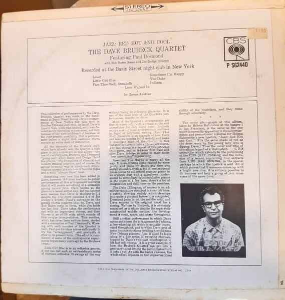 The Dave Brubeck Quartet : Jazz: Red Hot And Cool (LP, Album, Fli)