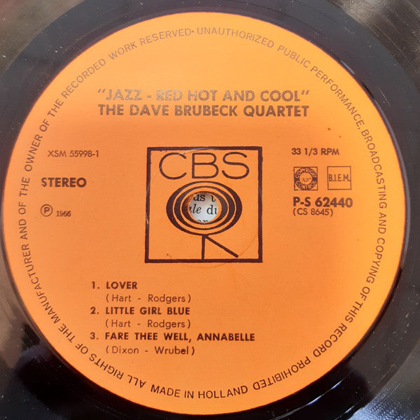 The Dave Brubeck Quartet : Jazz: Red Hot And Cool (LP, Album, Fli)