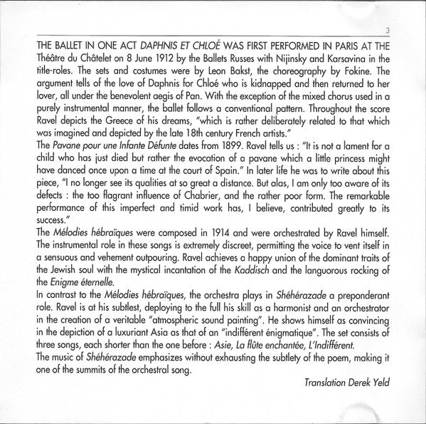 Maurice Ravel, Nadine Denize, L'Orchestre National de Lille, Jean-Claude Casadesus : Shéhérazade - Pavane Pour Une Infante Défunte - Mélodies Hébraïques - Daphnis Et Chloé (CD, RE, RP)