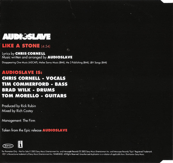 Audioslave : Like A Stone (CD, Single, Promo)