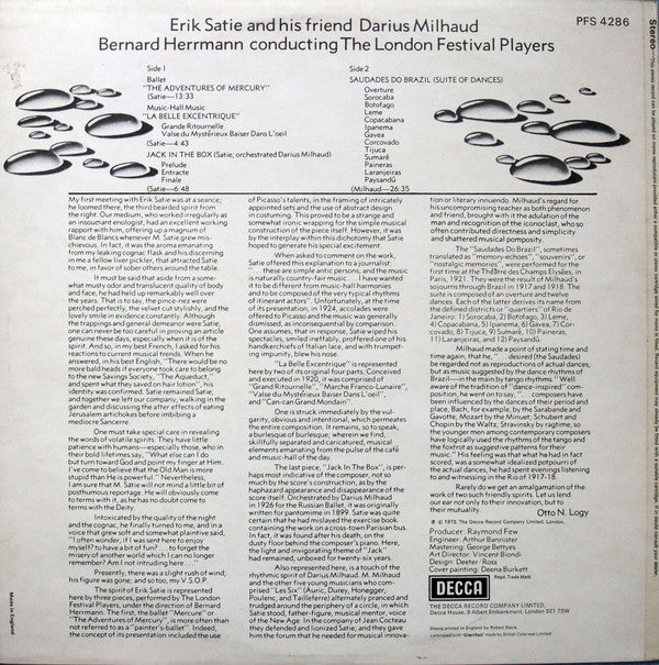 Erik Satie And His Friend Darius Milhaud, Bernard Herrmann Conducting The London Festival Players : Erik Satie And His Friend Darius Milhaud (LP, Album)