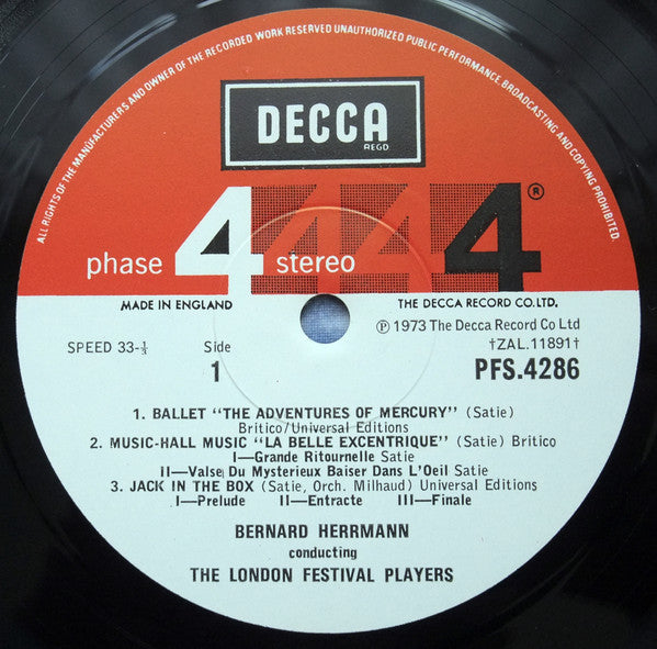 Erik Satie And His Friend Darius Milhaud, Bernard Herrmann Conducting The London Festival Players : Erik Satie And His Friend Darius Milhaud (LP, Album)