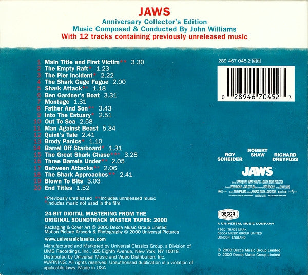 John Williams (4) : Jaws - Anniversary Collector's Edition (CD, Album, RM)