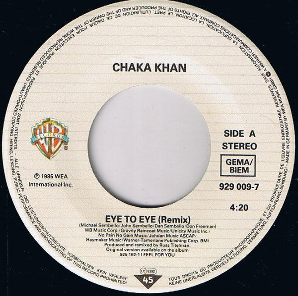 Chaka Khan : Eye To Eye (Remix) (7", Single)