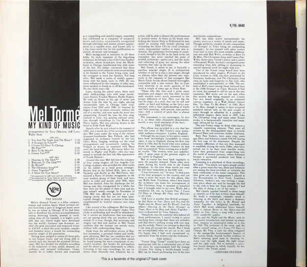 Mel Tormé : My Kind Of Music (CD, Album, RE, RM, Dig)
