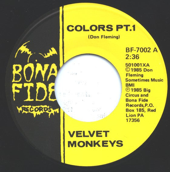 The Velvet Monkeys : Colors (Part I & II) (7")