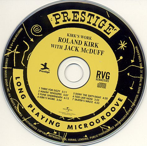 Roland Kirk With Brother Jack McDuff : Kirk's Work (CD, Album, RE, RM)